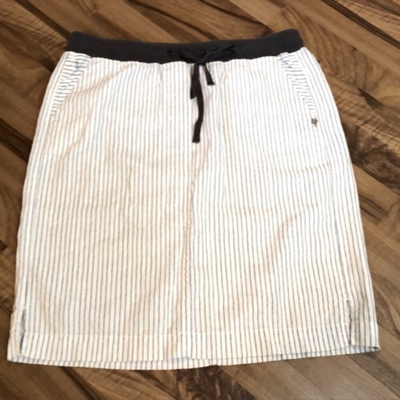 Sandwich Linen Blue Stripe fitted Waist MIDI Skirt - Picture 1 of 9